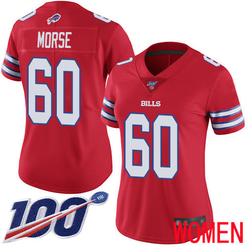 Women Buffalo Bills #60 Mitch Morse Limited Red Rush Vapor Untouchable 100th Season NFL Jersey